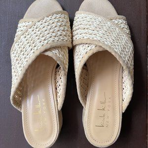 Nicole muller leather and suede size 6 slides sandals block heel